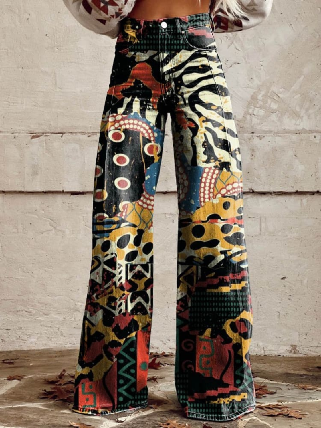 ÉLODIE | Wide Trousers with Elegant and Bold Artistic Motif