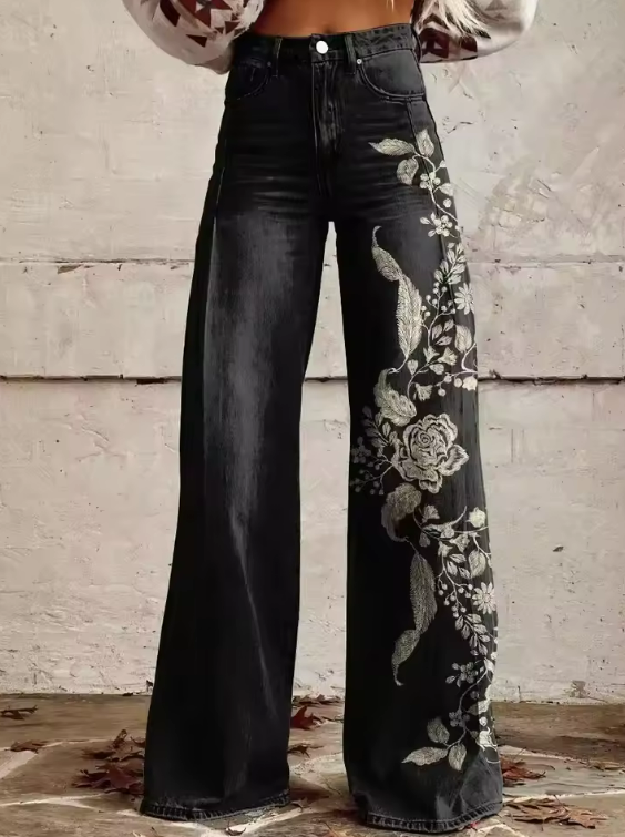 ECSLISSI | Vintage Black Floral Chic Trousers
