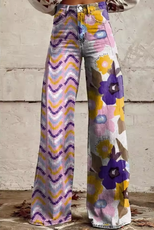 ISADORA | Boho Floral Trousers with High Waist and Artistic Comfort for Festivals
