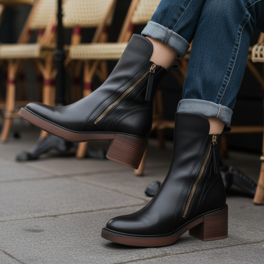 VALORINE™ | Black Heeled Boots for Comfort and Style