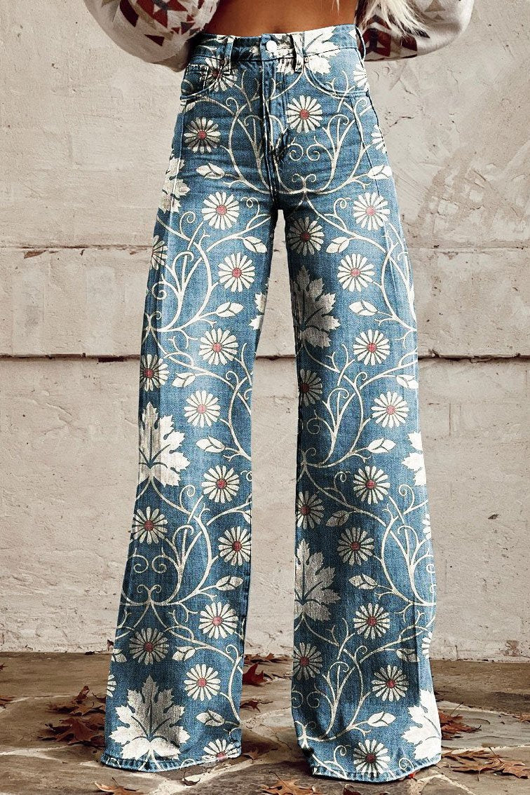 Margherita | Elegant Boho Trousers with Floral Pattern