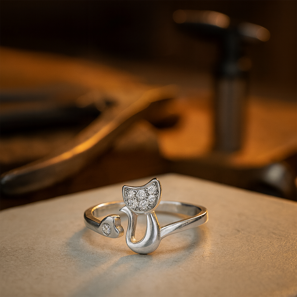 Open ring with cute cat – Zirconia