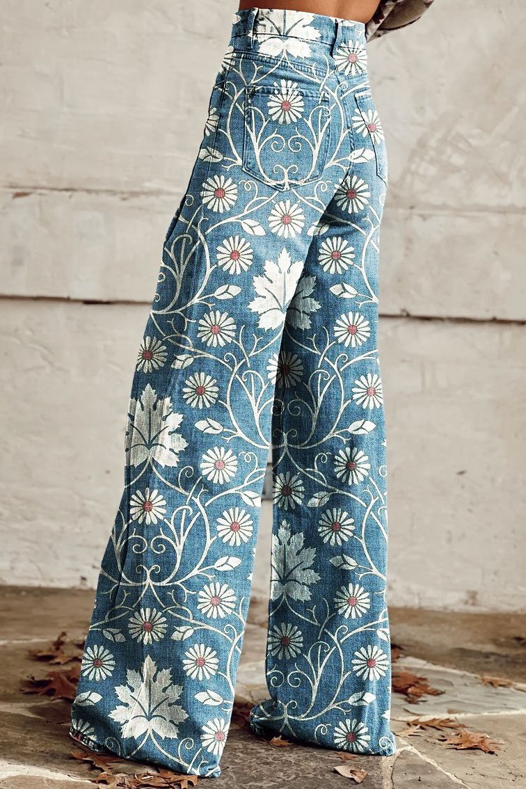 Margherita | Elegant Boho Trousers with Floral Pattern