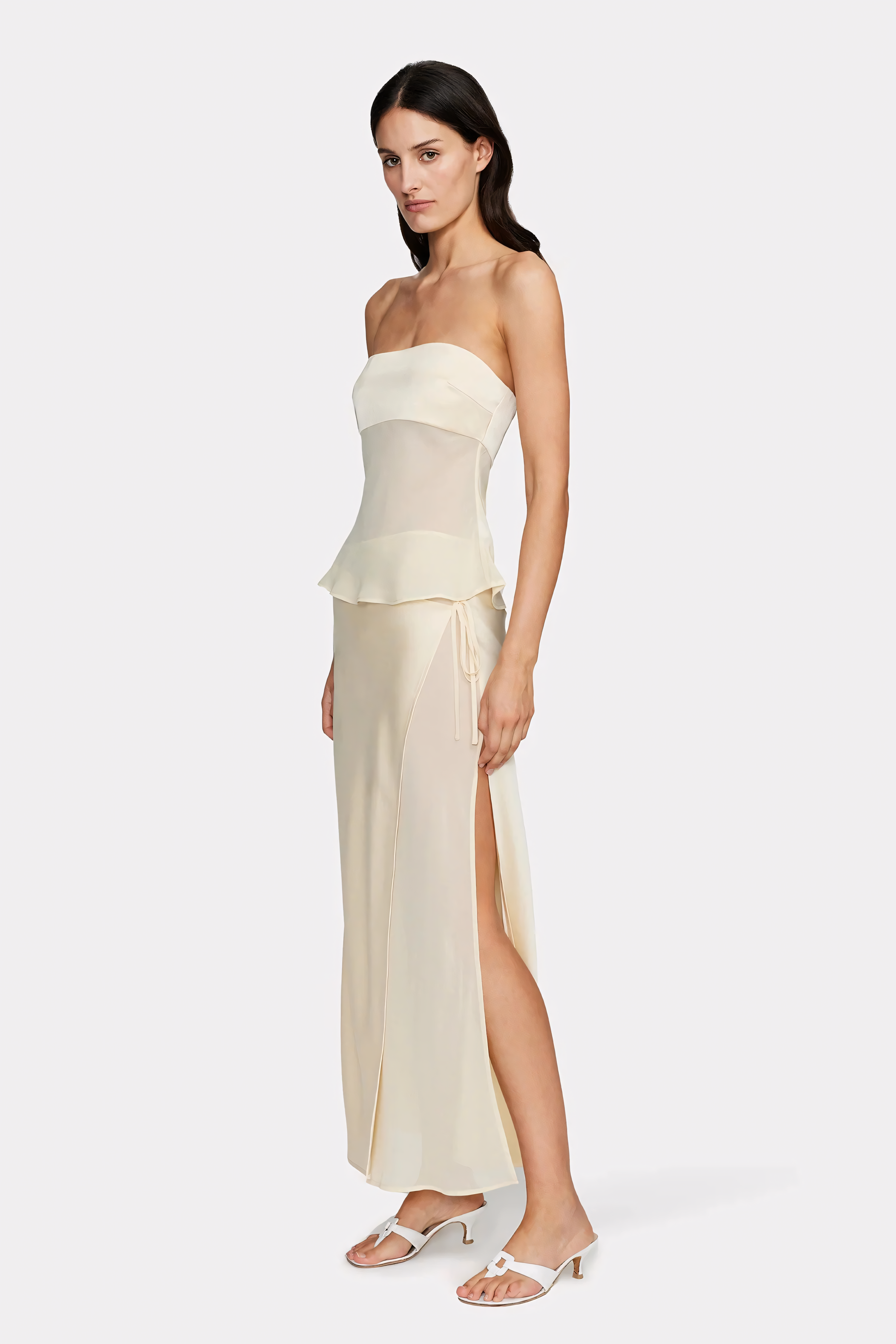 Lunara – Sheer Draped Strapless Dress