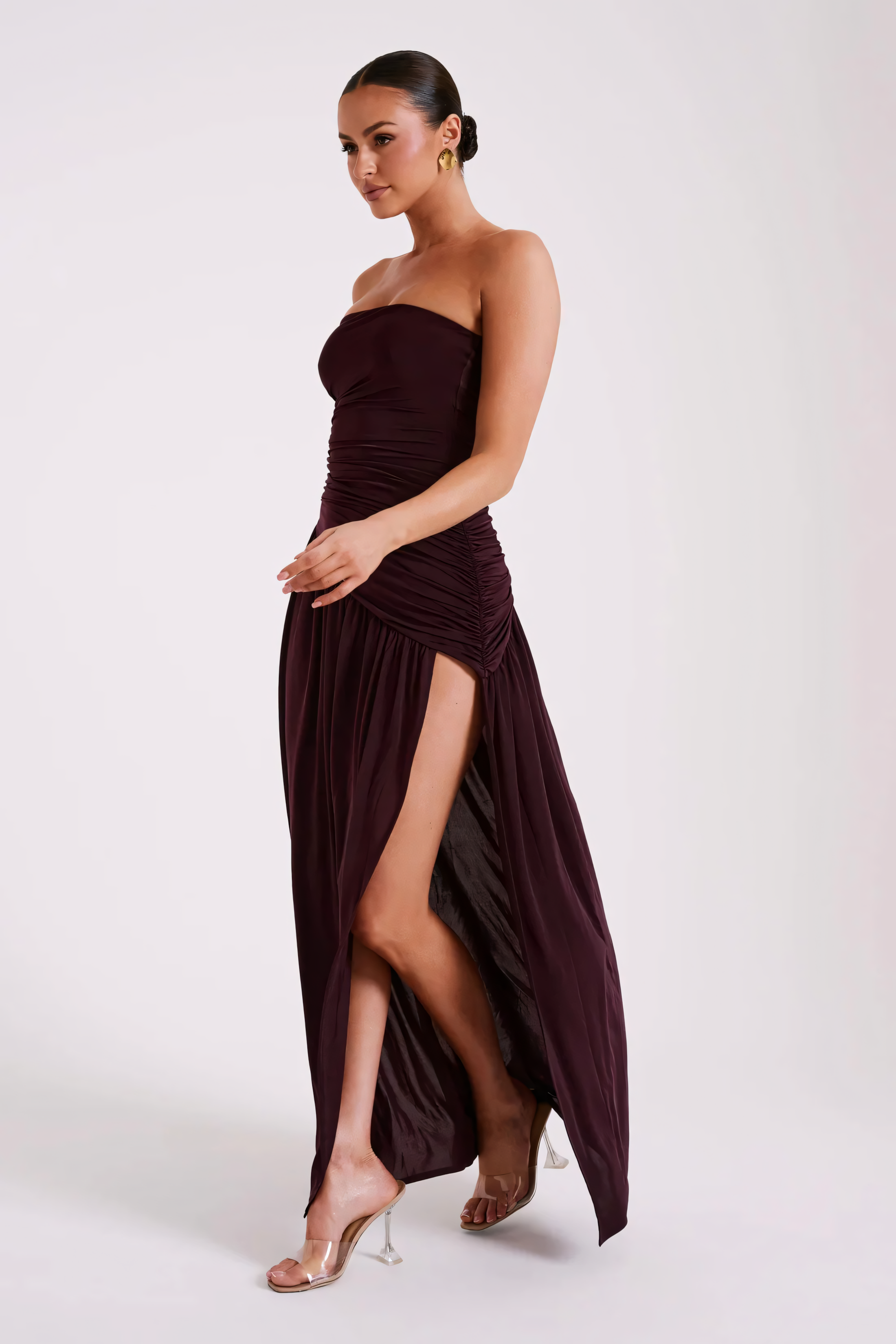 Selvara – Ruched Maroon Gown