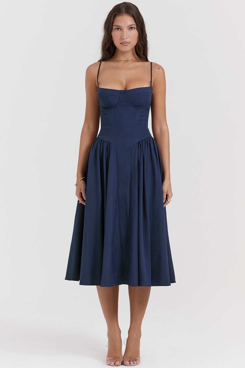 Solène – Corset Twill Midi Dress