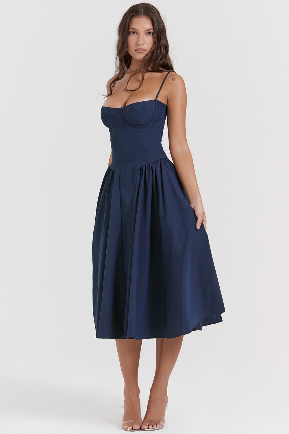 Solène – Corset Twill Midi Dress