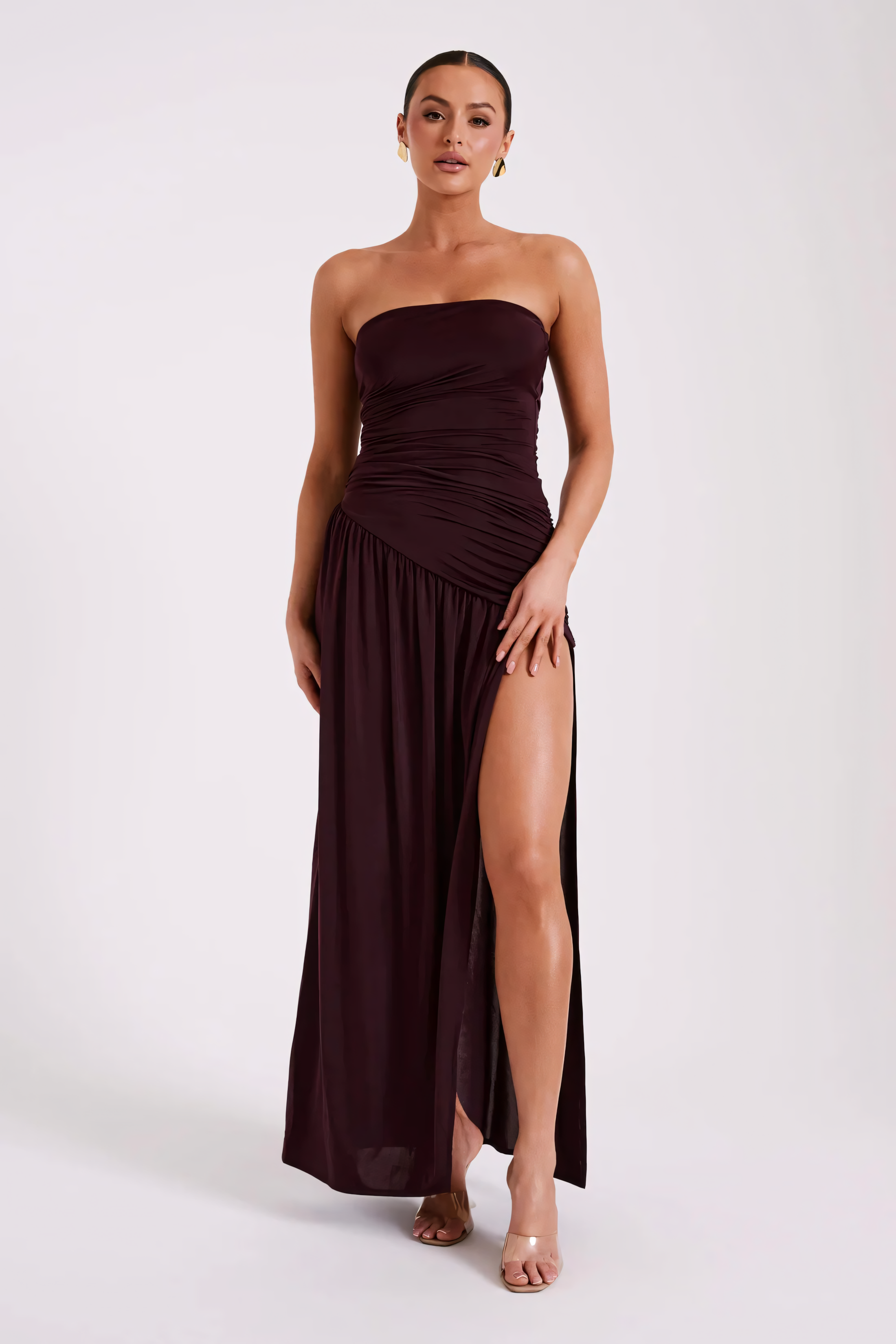 Selvara – Ruched Maroon Gown