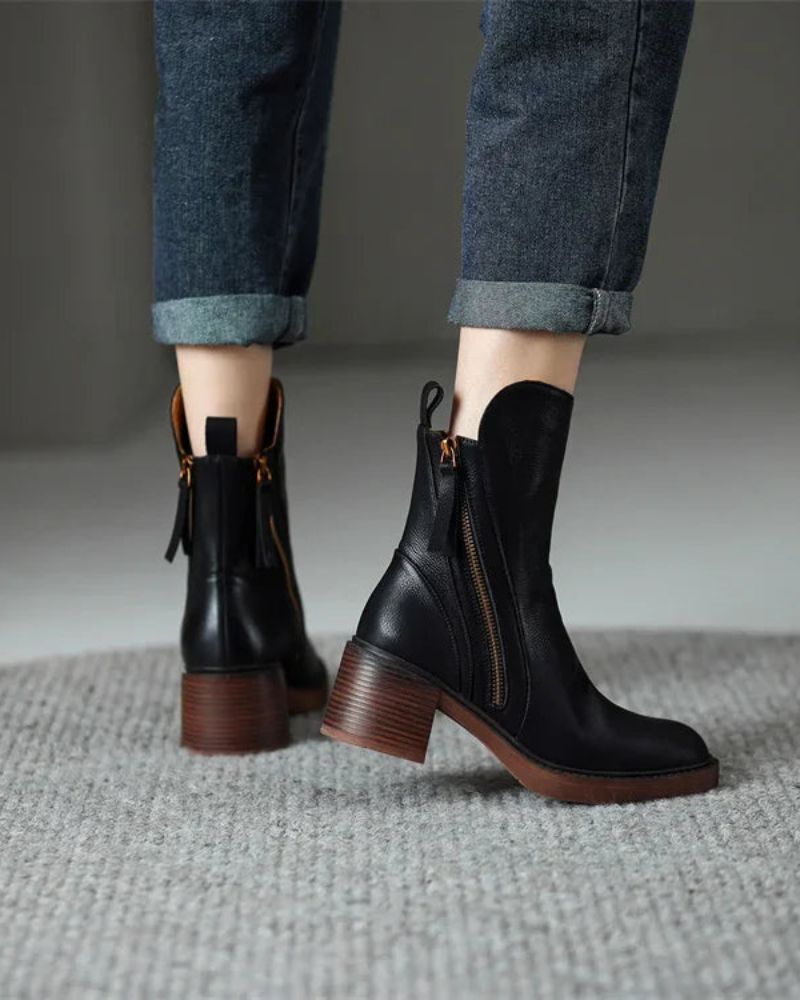 VALORINE™ | Black Heeled Boots for Comfort and Style