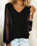 Amelia - Blouse with Draped Collar and Semi-Transparent Panels