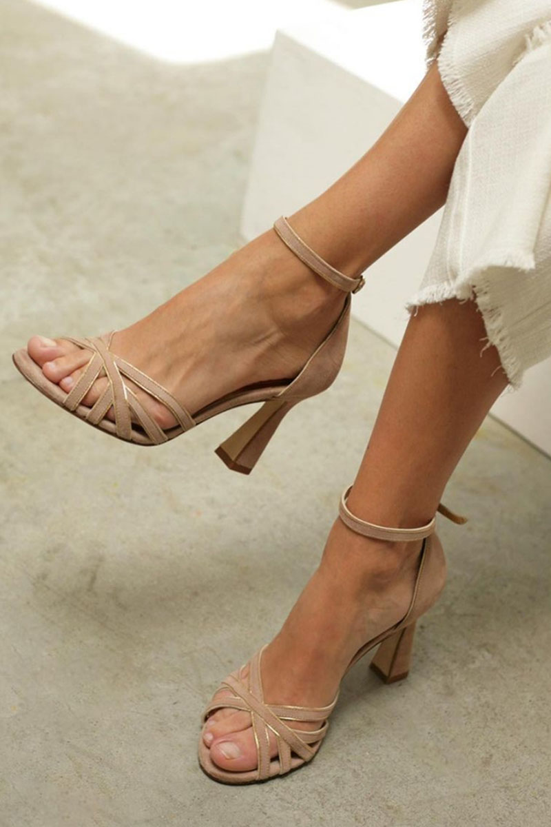 Marona™ | Patchwork sandals with round toes and thin heels