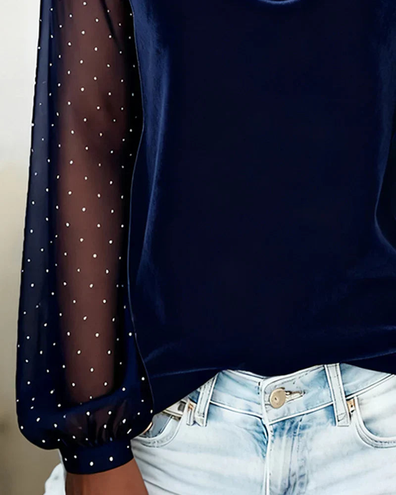Amelia - Blouse with Draped Collar and Semi-Transparent Panels