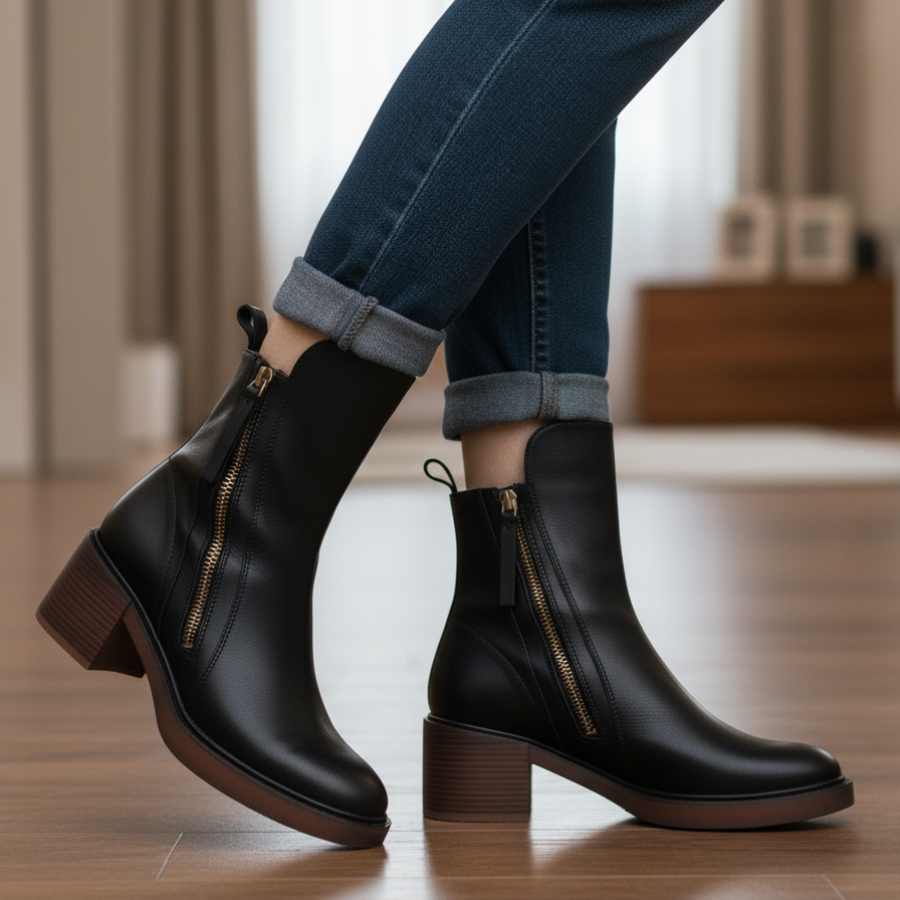 VALORINE™ | Black Heeled Boots for Comfort and Style