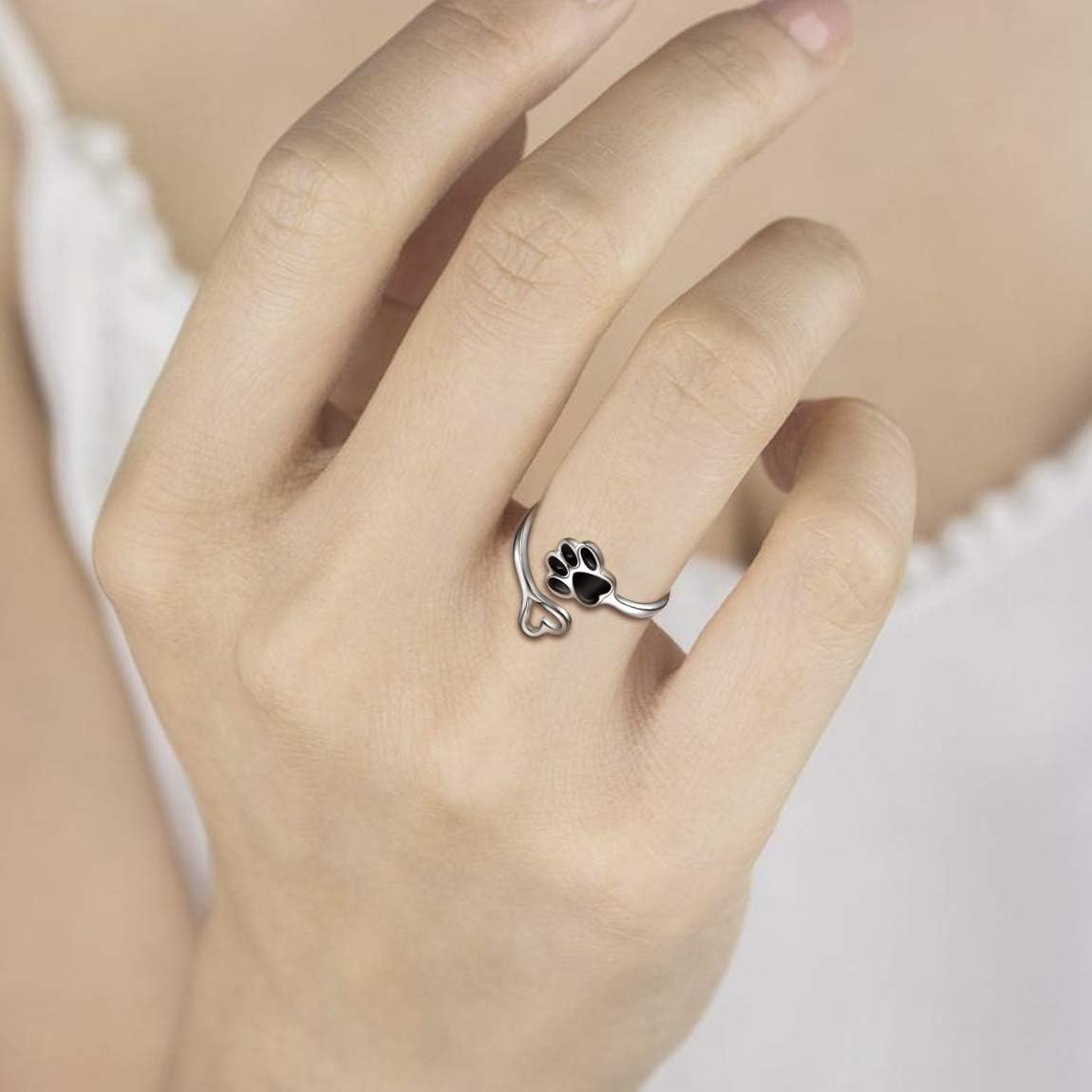 Crafted Ring with Paw and Heart