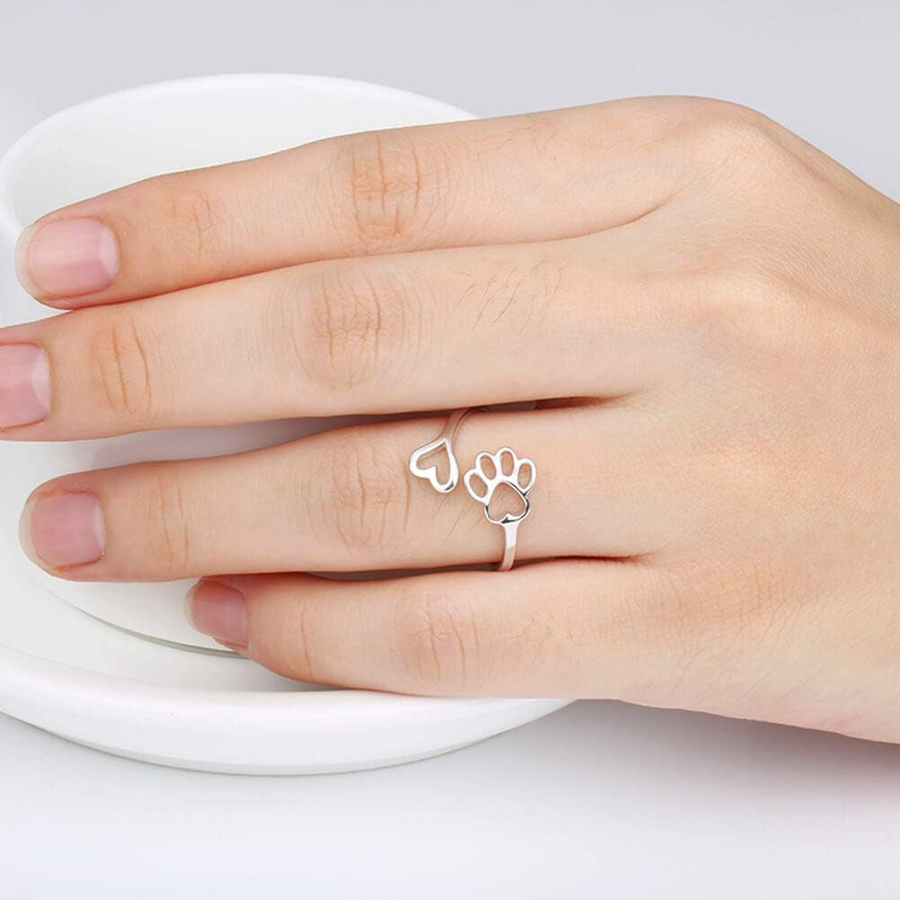 Crafted Ring with Paw and Heart