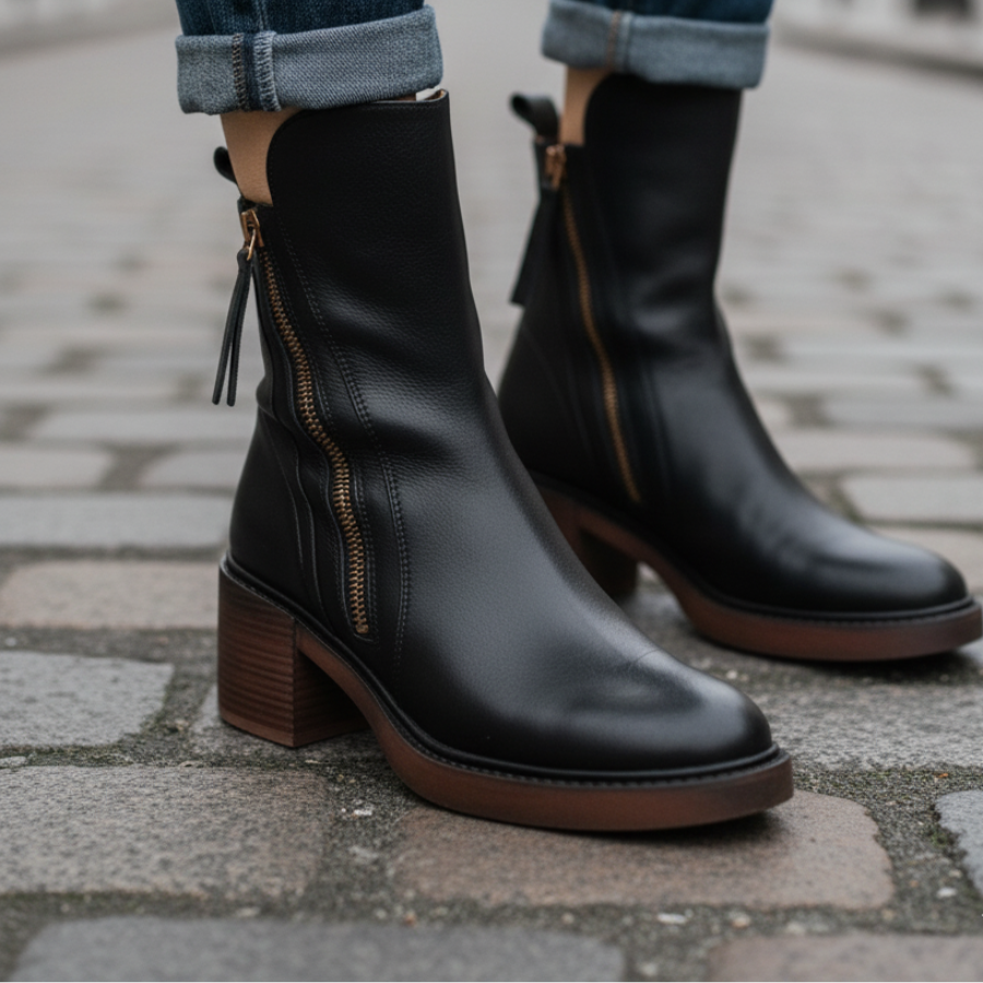 VALORINE™ | Black Heeled Boots for Comfort and Style