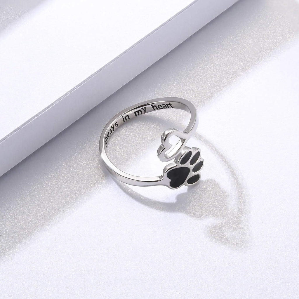 Crafted Ring with Paw and Heart