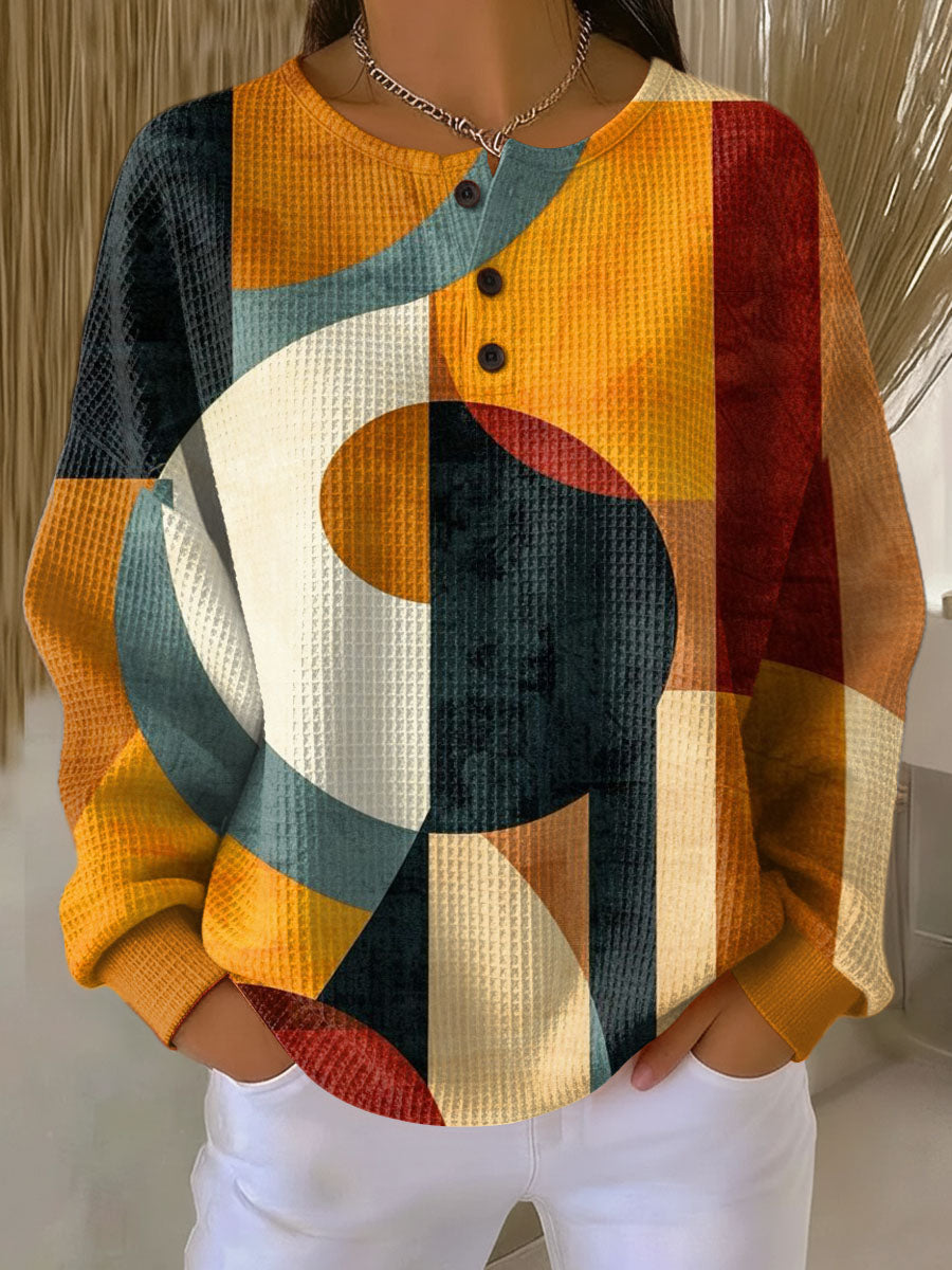 Lærke | Waffle Jumper with Geometric Pattern