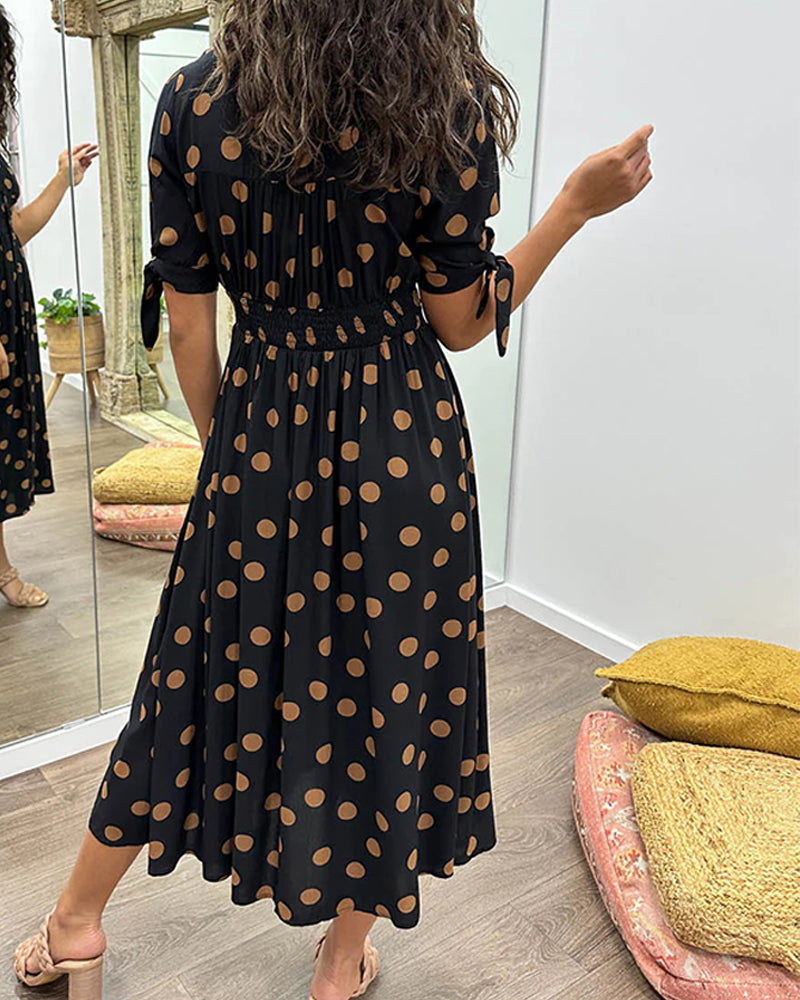 CATERINA | Midi Dress with V-Neck and Timeless Polka Dot Print