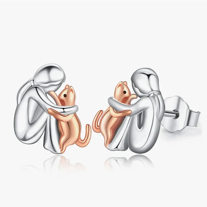 Bicolour Silver and Gold Cat Cuddle Earrings