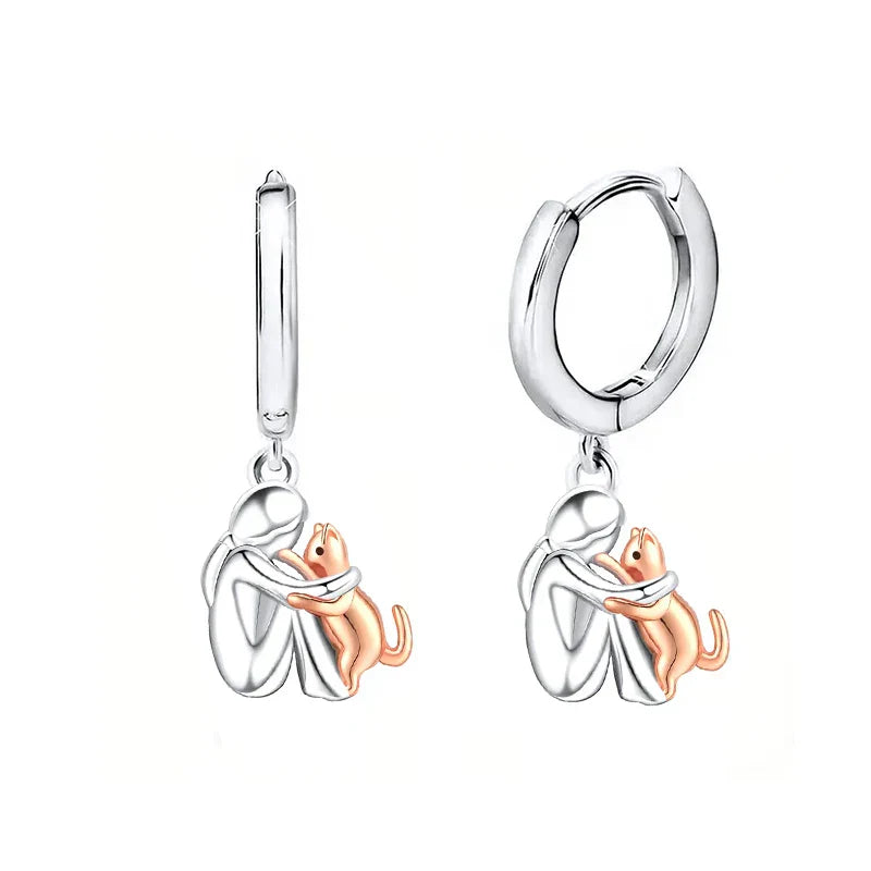 Bicolour Silver and Gold Cat Cuddle Earrings
