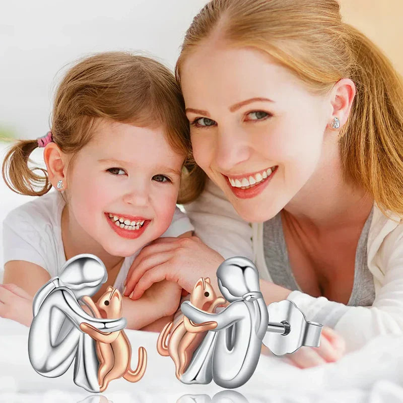 Bicolour Silver and Gold Cat Cuddle Earrings