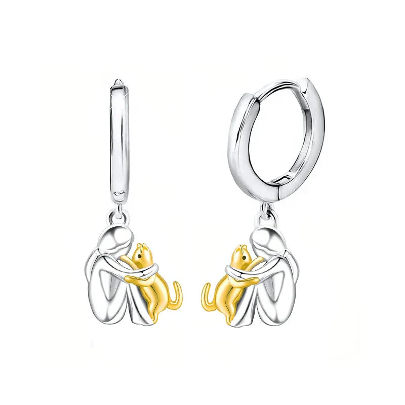 Bicolour Silver and Gold Cat Cuddle Earrings