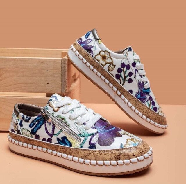 FLORIANA | Orthopaedic Sneakers with Unique Vintage Floral Design