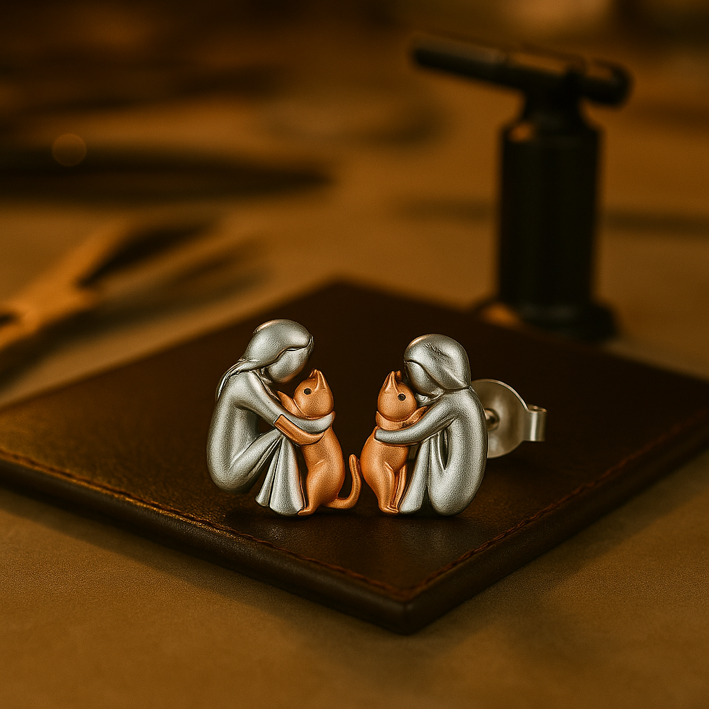 Bicolour Silver and Gold Cat Cuddle Earrings