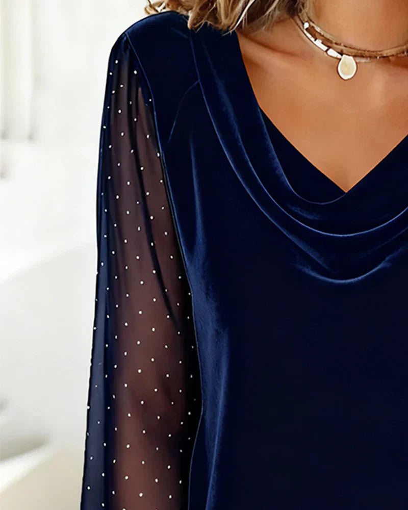 Amelia - Blouse with Draped Collar and Semi-Transparent Panels
