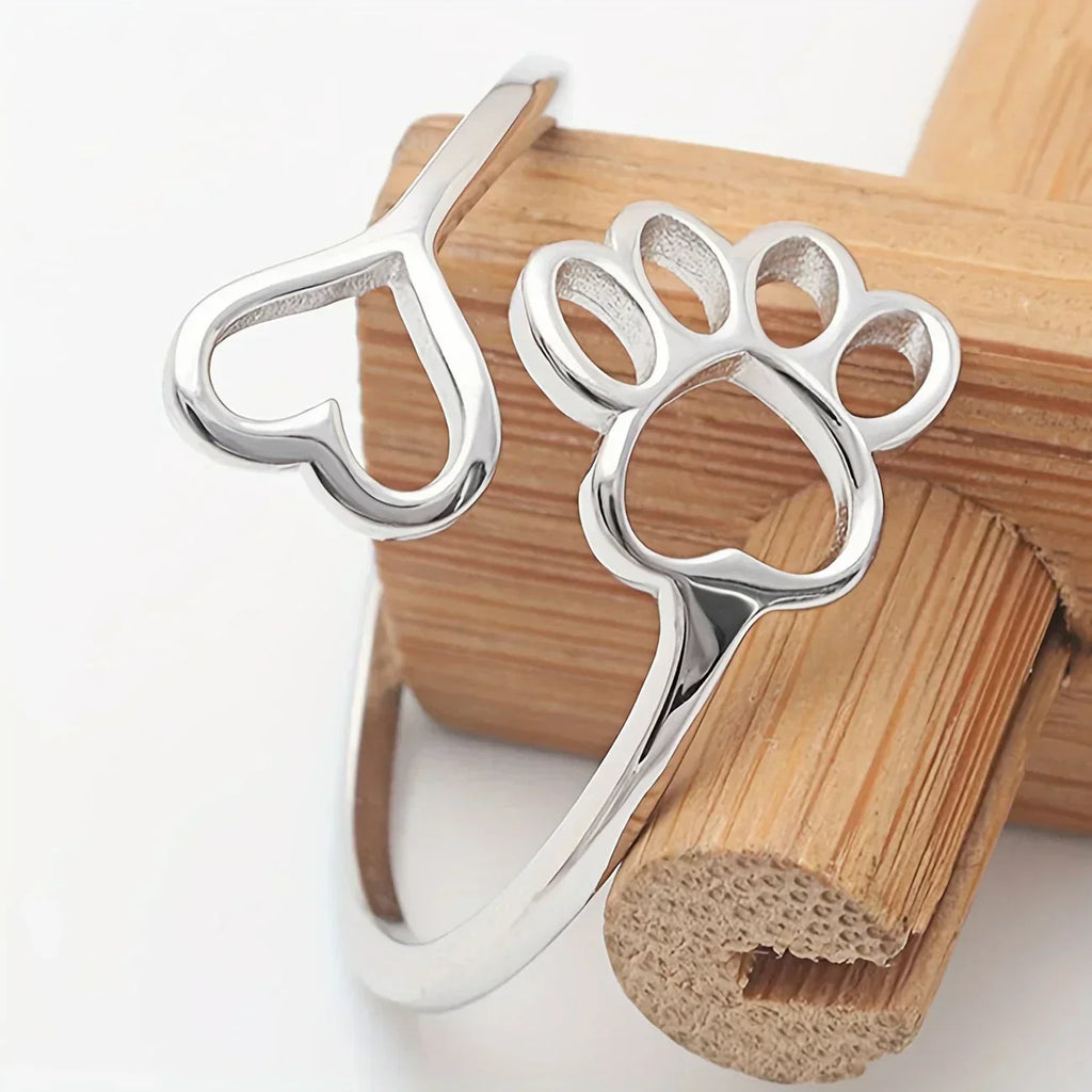 Crafted Ring with Paw and Heart
