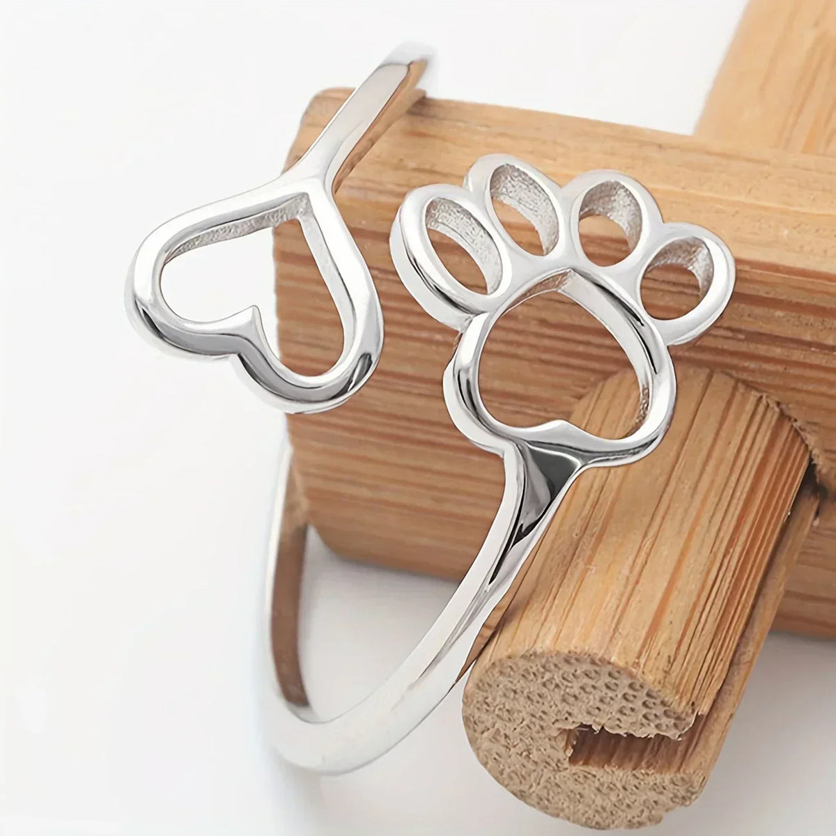 Crafted Ring with Paw and Heart