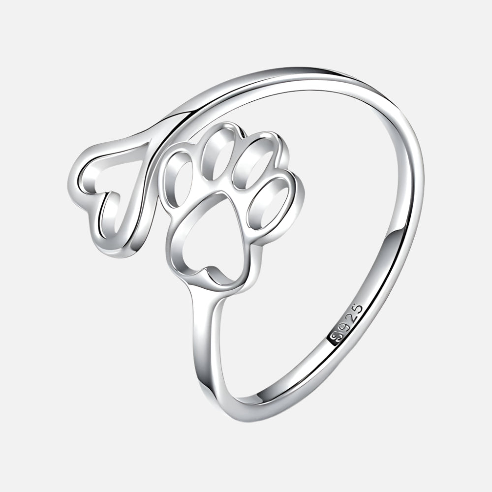 Crafted Ring with Paw and Heart